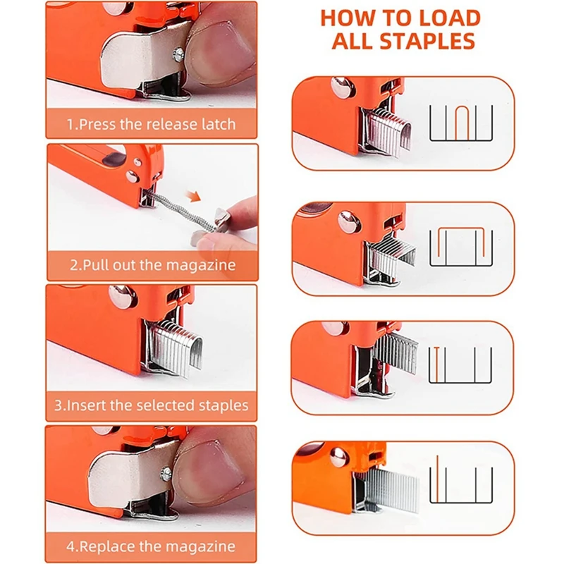 3-In-1 Stapler, +600 Nails For Wood, Handicrafts, Carpentry, Decorative DIY Orange Metal Tool