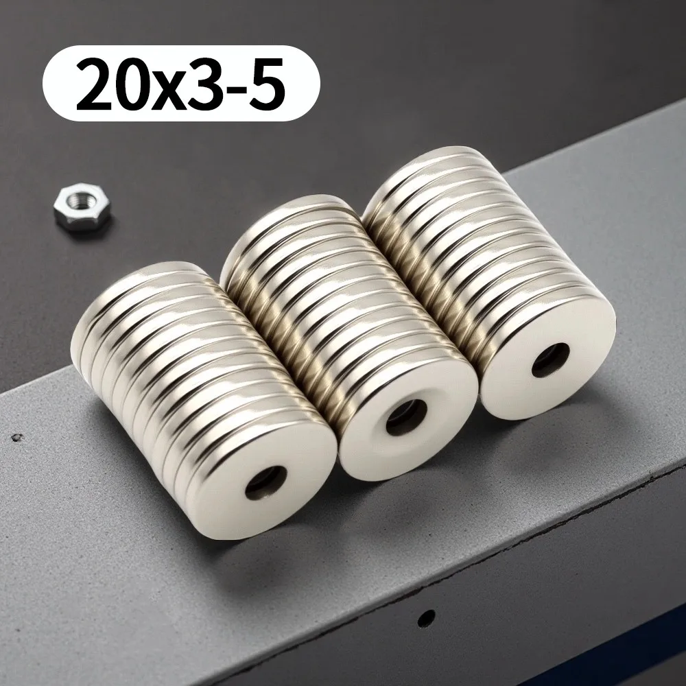 20x3-5mm Round Countersunk Hole Neodymium Magnet Disc Magnets With Screw Hole for Mounting Tool Holder DIY Workshop Fixing