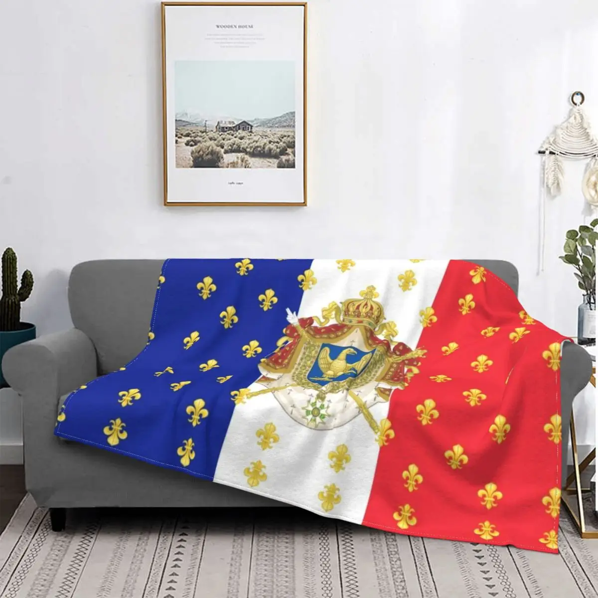 

Royal Standard Napoleon France Flag Blanket Fleece Soft Flannel French Empire Coat Of Arms Throw Blankets for Bed Couch Office