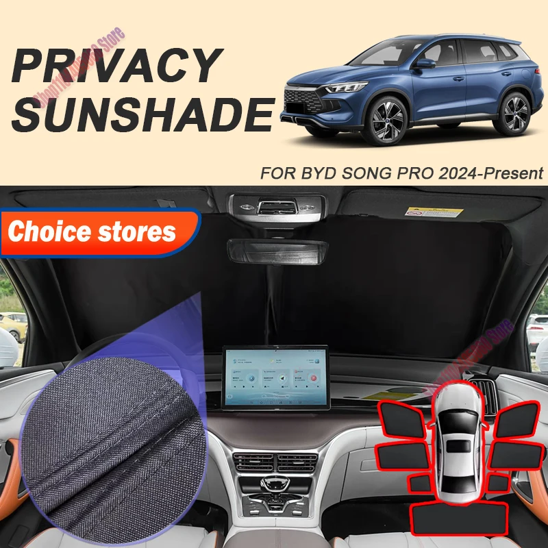 Auto Black Windows Privacy Sunshade For BYD SONG PRO 2024-2026 Anti-UV Heat Insulation Protect Cover Interior Accessory