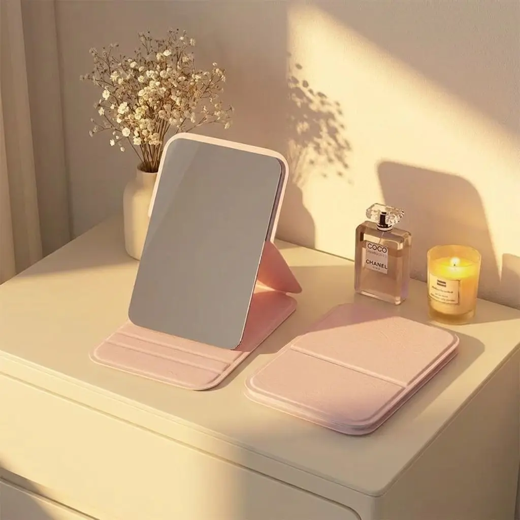 Mini Handheld Makeup Mirror Simple Standable Portable Pocket Cosmetic Mirror Desktop Dormitory Decor Compact Small Mirror For St