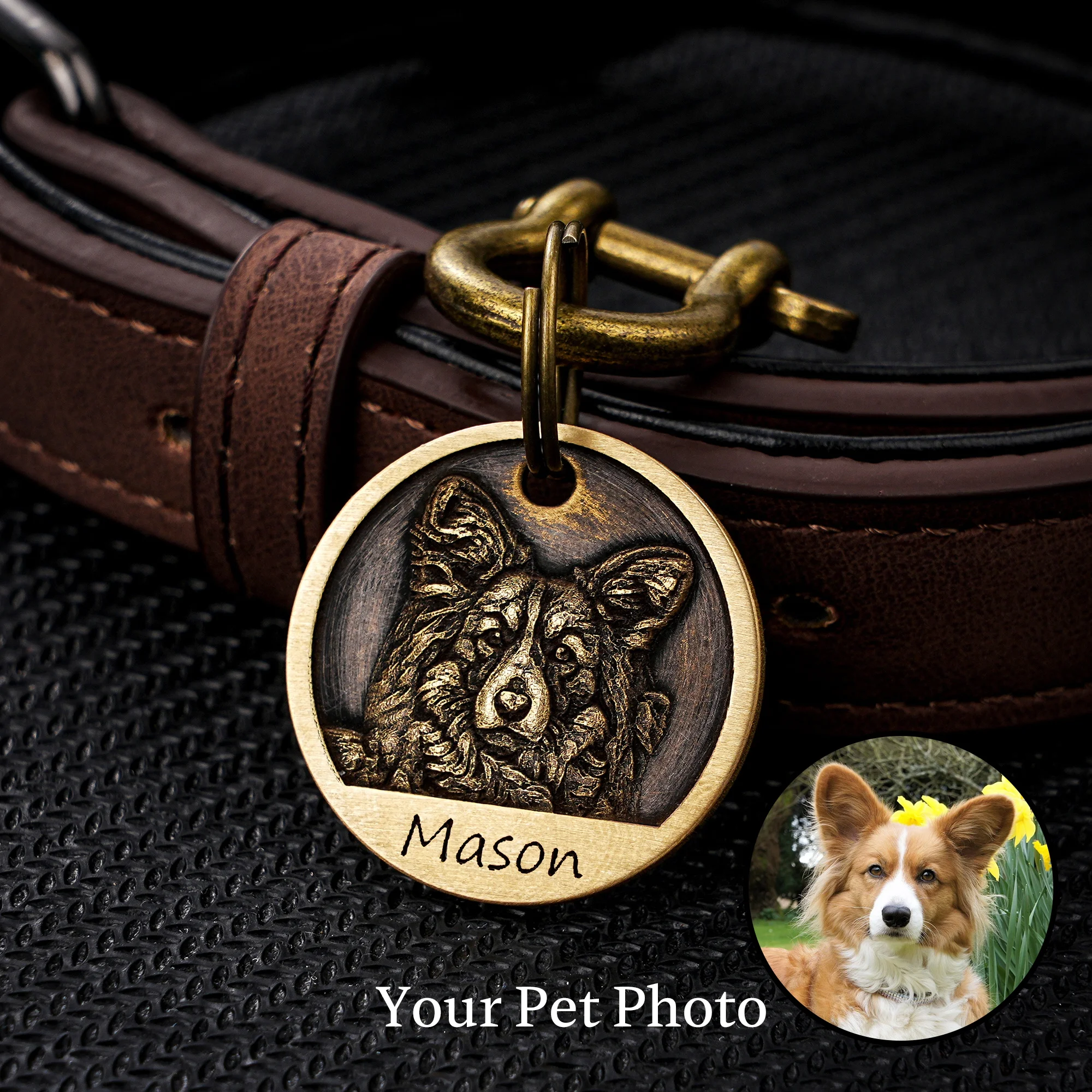 Étiquette personnalisée pour animaux de compagnie, cadeau unique pour les amoureux des animaux, étiquette en laiton personnalisée pour chien, étiquette d'identification photo pour chien et chat, étiquette gravée pour collier d'animal