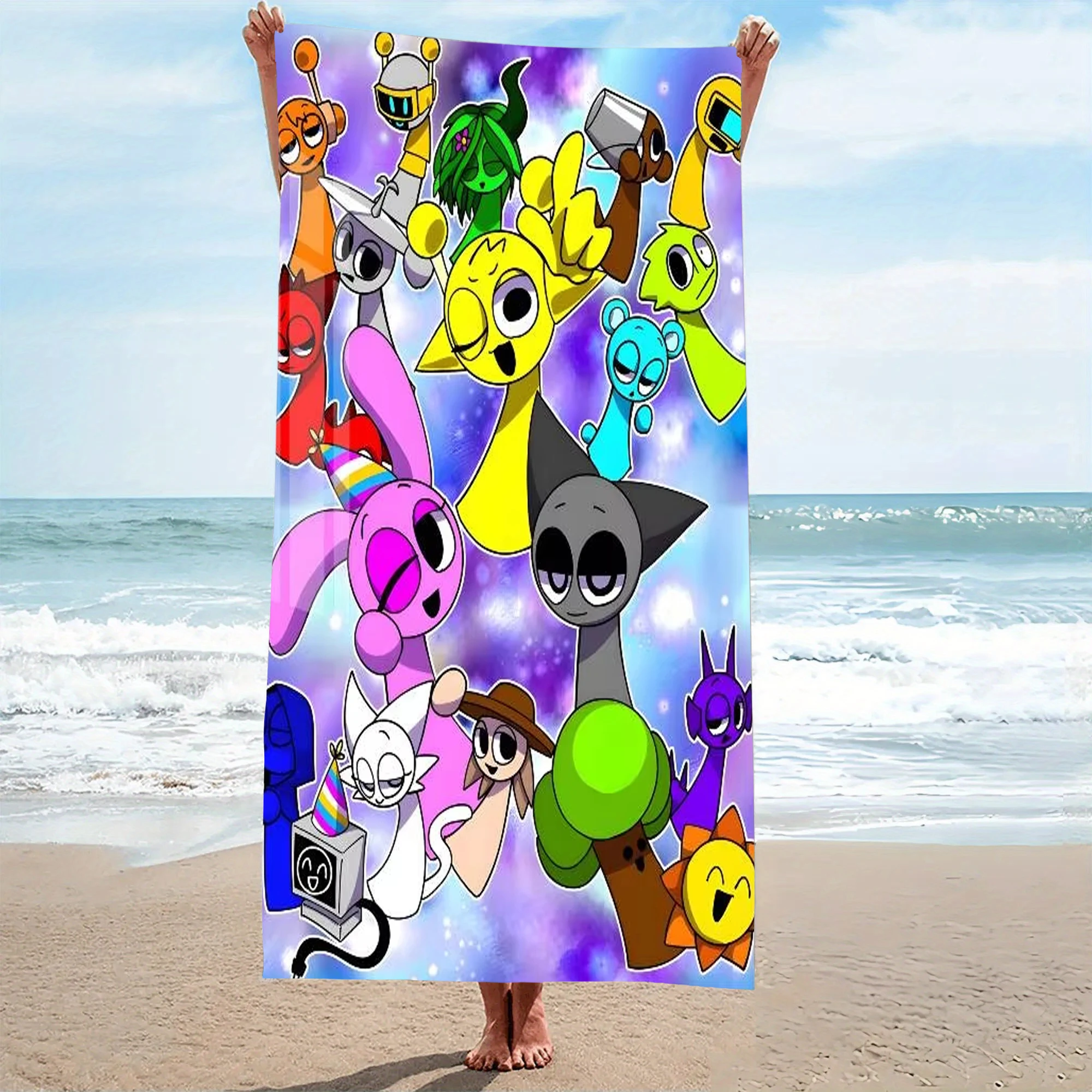 1pc S-Sprunki Full All Characters Beach Towel Microfiber Quick Dry Music Rhythm Game Bath Towel For Pool Beach Travel Indie Game