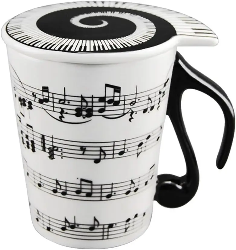 

Creative Ceramic Musician Coffee Mug with Lid, Music Notes Design for Valentine's Day or Teacher Gift