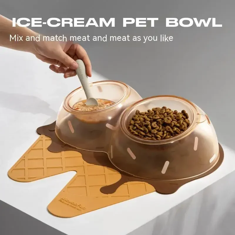 

Pet Drinking Water Bowl Ice Cream Cat Bowl PVC Placemat Anti-Black Chin Tilt High Foot Neck Guard Cat Dog Basin Easy to Clean