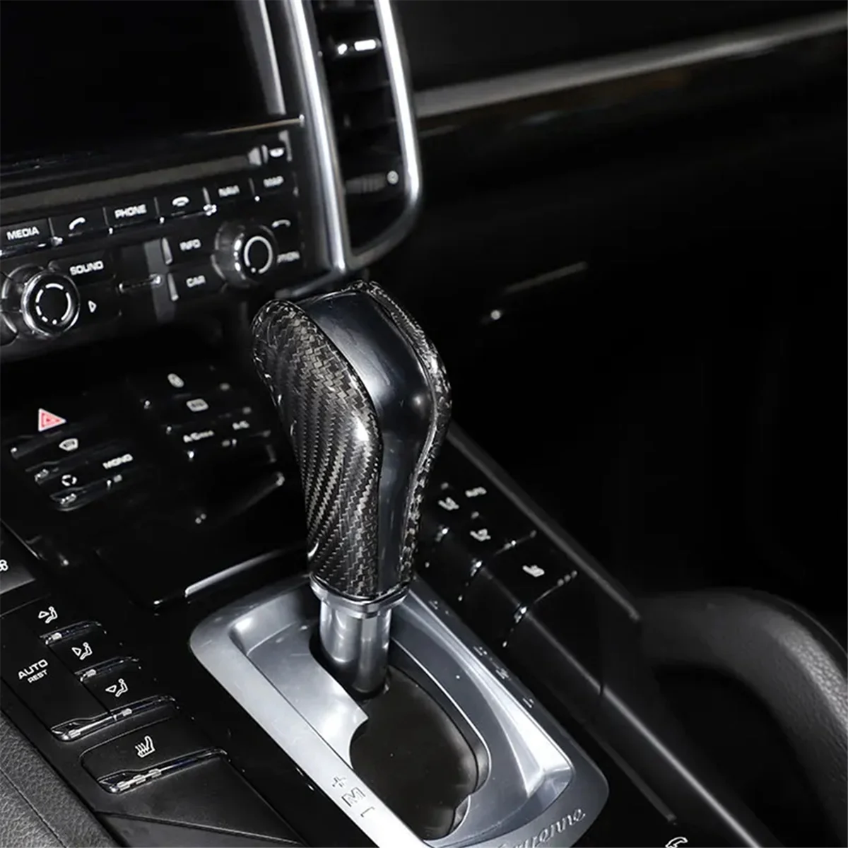 Hot Koop Auto Styling Zwart Koolstofvezel Versnellingspook Hoofd Cover Sticker voor Porsche Cayenne 2011-2017