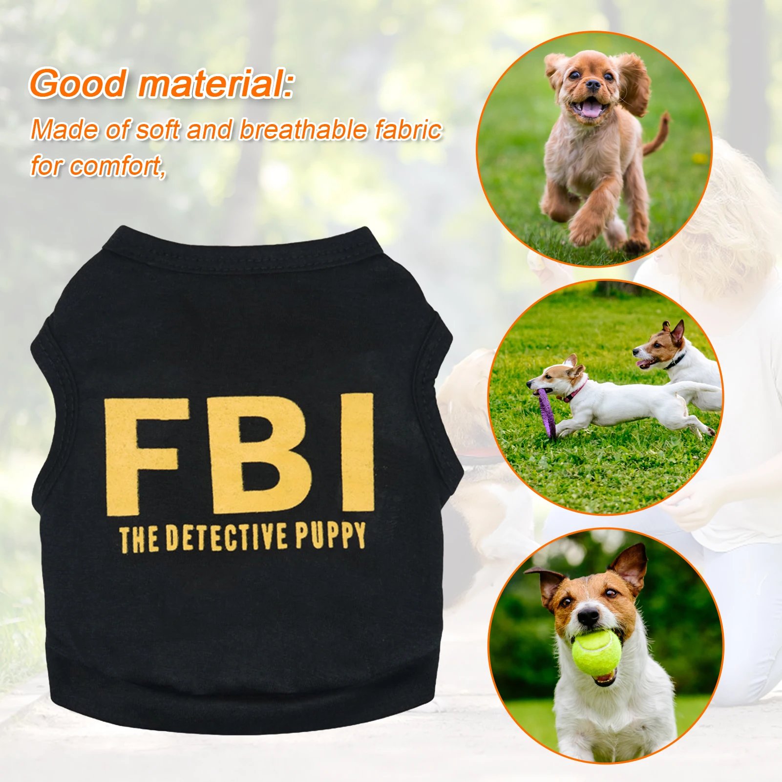 Dog T Shirt Cotton Dog T-shirt Cotton FBI Dog Shirt Male Pet Outfits Cat Clothing Security Vest Black Size S To L