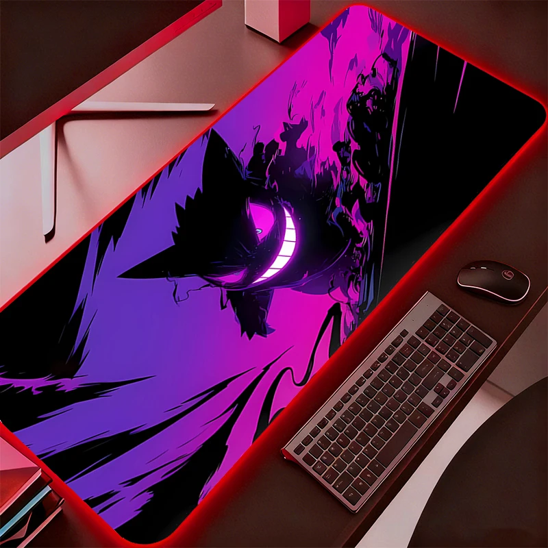 Large Mouse Pad Pokemon Pikachu Gengar RGB Laptop Pc Gamer Keyboard Mat XXL Mousepad LED Edge White Backlight Rubber Table Mat