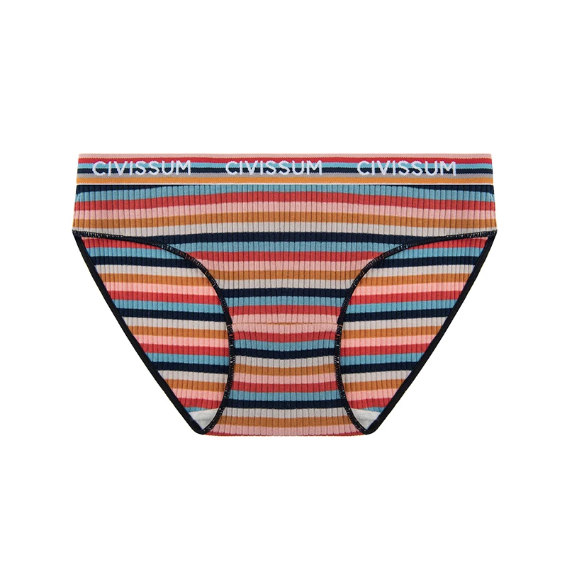 2PCS/Set Women Plus Size Cotton Panties M-4XL Sexy Underwear Colorful Rainbow Striped Comfort Lingerie Girls Cute Briefs 608