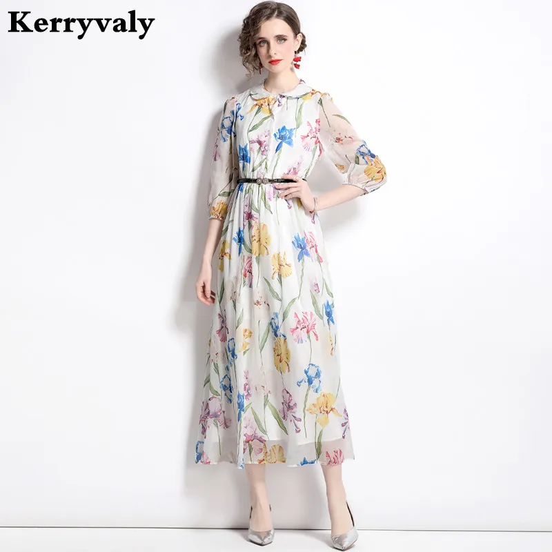 

French Retro Cropped Sleeve Floral Printed Summer Dress Women 2023 Vestidos Femininos Frete Grátis 지퍼원피스 K9918