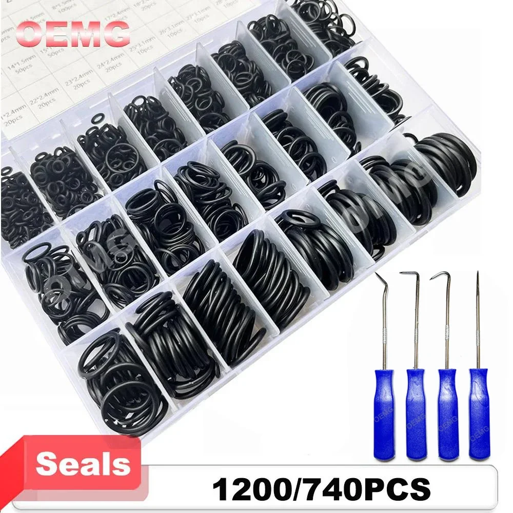 1200/740Pcs O Ring Set Nitrile Rubber O-ring For Car Automotive Air Conditioner A/C System Repair Sealing Gasket Washers