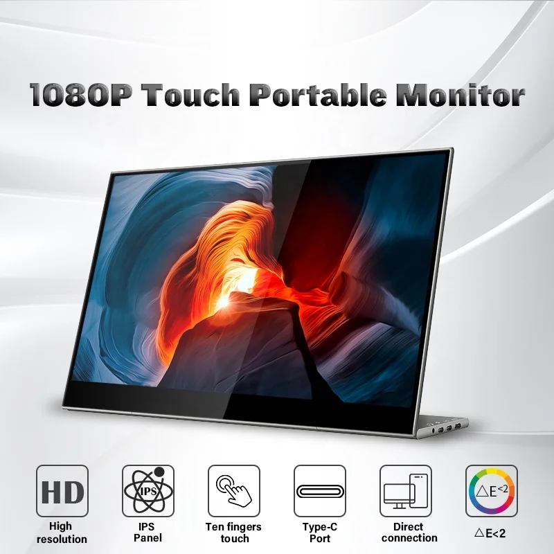 AOQ 1080P Portable Monitor FHD TouchScreen Monitor Brands 10-Point Touch Monitor Gamer PC with Dual Type-C