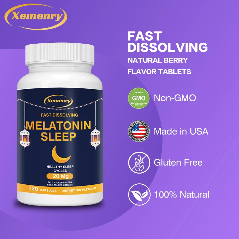 

Melatonin 20 Mg Quick Dissolve 120 Capsules | Nighttime Sleep Aid for Better Sleep, Vegan, Non-GMO, Gluten Free