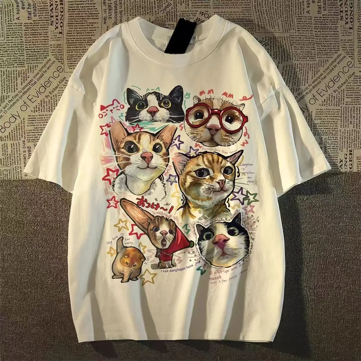 

Cartoon Cat Printed Cotton Short Sleeved T-shirt For Girls And Boys Summer 2026 New Mid Size Children's Top