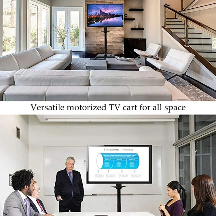 Ergonomic TV Lifting Bracket Cart Single Motor White Mobile TV Stand Automatic TV Trolley with Remote Controller