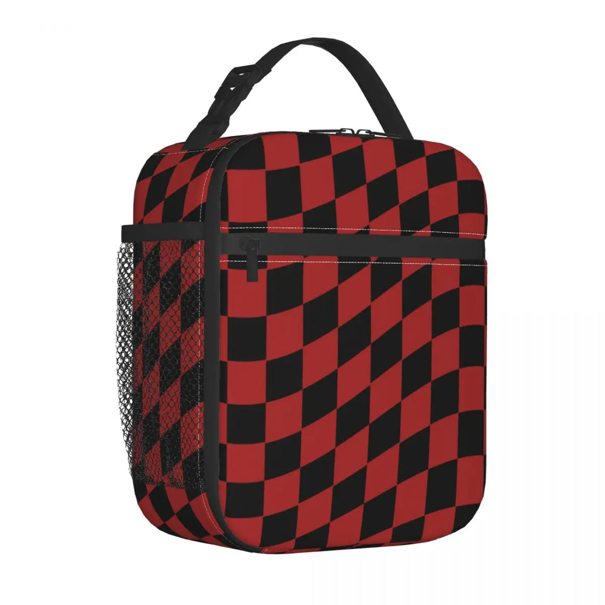 Two Tone Ska Red Black Checkers Insulated Lunch Bag for Women Portable Wave Cooler Thermal Lunch Box Office Picnic Travel