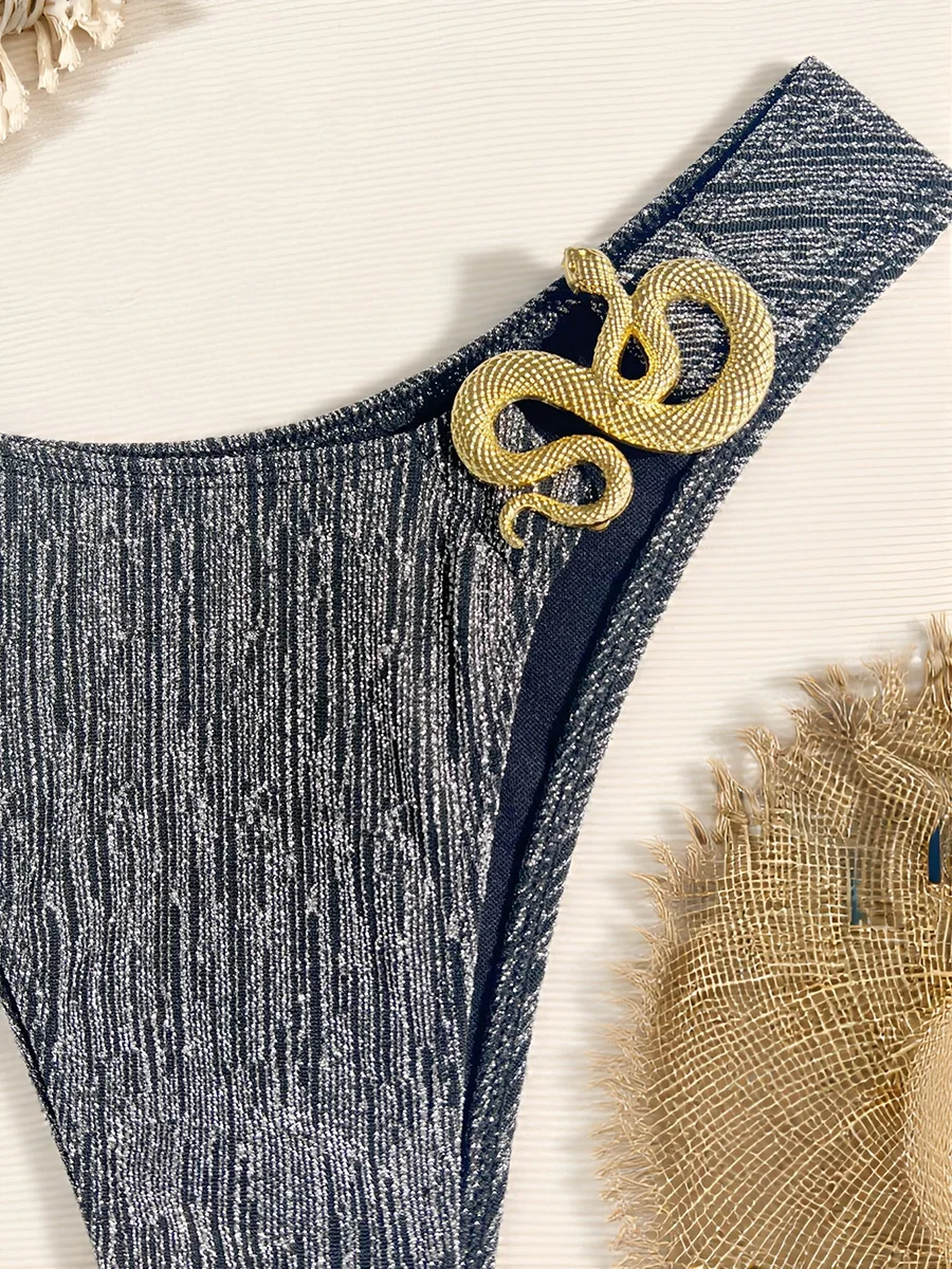 Glitter Funkelnden Schulter Bikini Weiblichen Badeanzug Frauen Bademode Zwei-stück Bikini Set Bandeau Badeanzug Schwimmen Strand Tragen