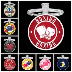 2024 Boxing Sports Logo Keychain Boxing Club Fitness Special Glass Keychain Customized Boxing Enthusiasts Gift for Men and Women