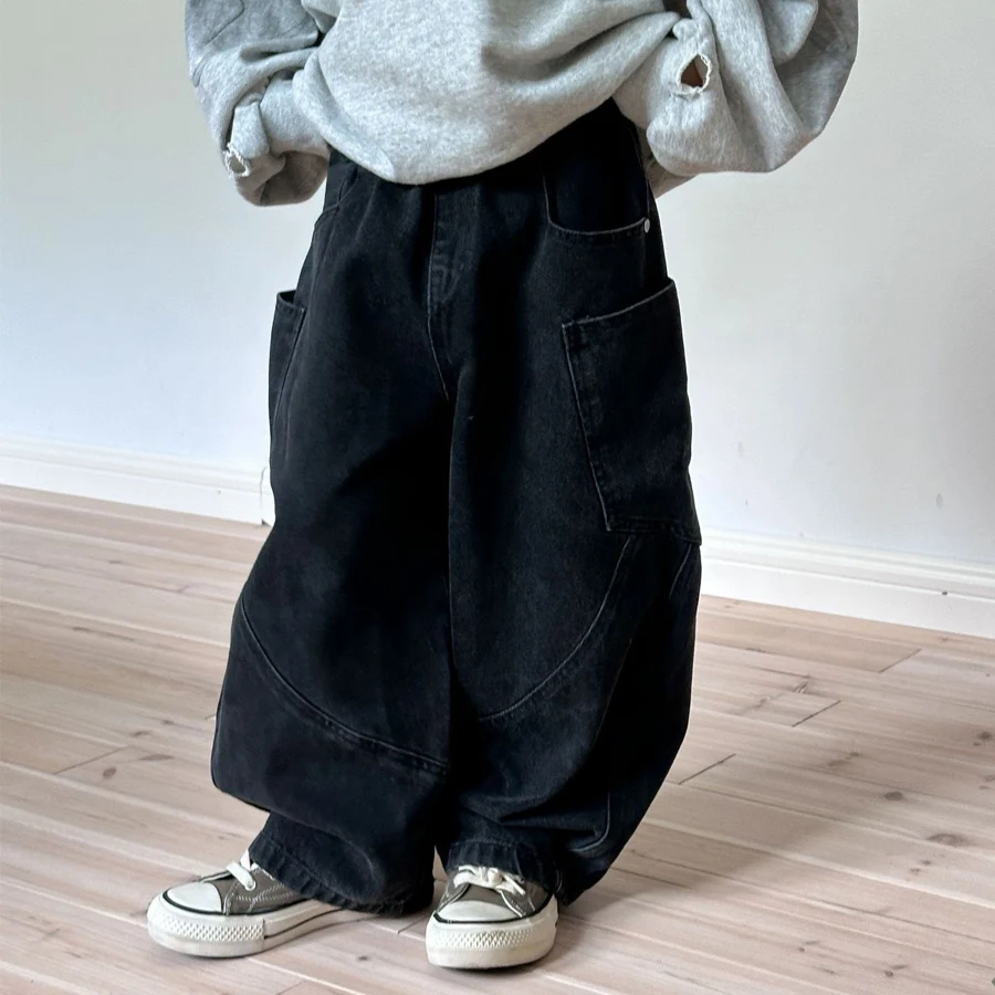 Spring Baby Girls Boys Cotton Stylish Black Wide-Leg Jeans …