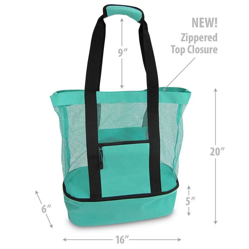 Double-layer Beach Lunch Bag for Picnic Camping  Transparent Mesh Women Insulation Bag with High Capacity Multi Function Handbag