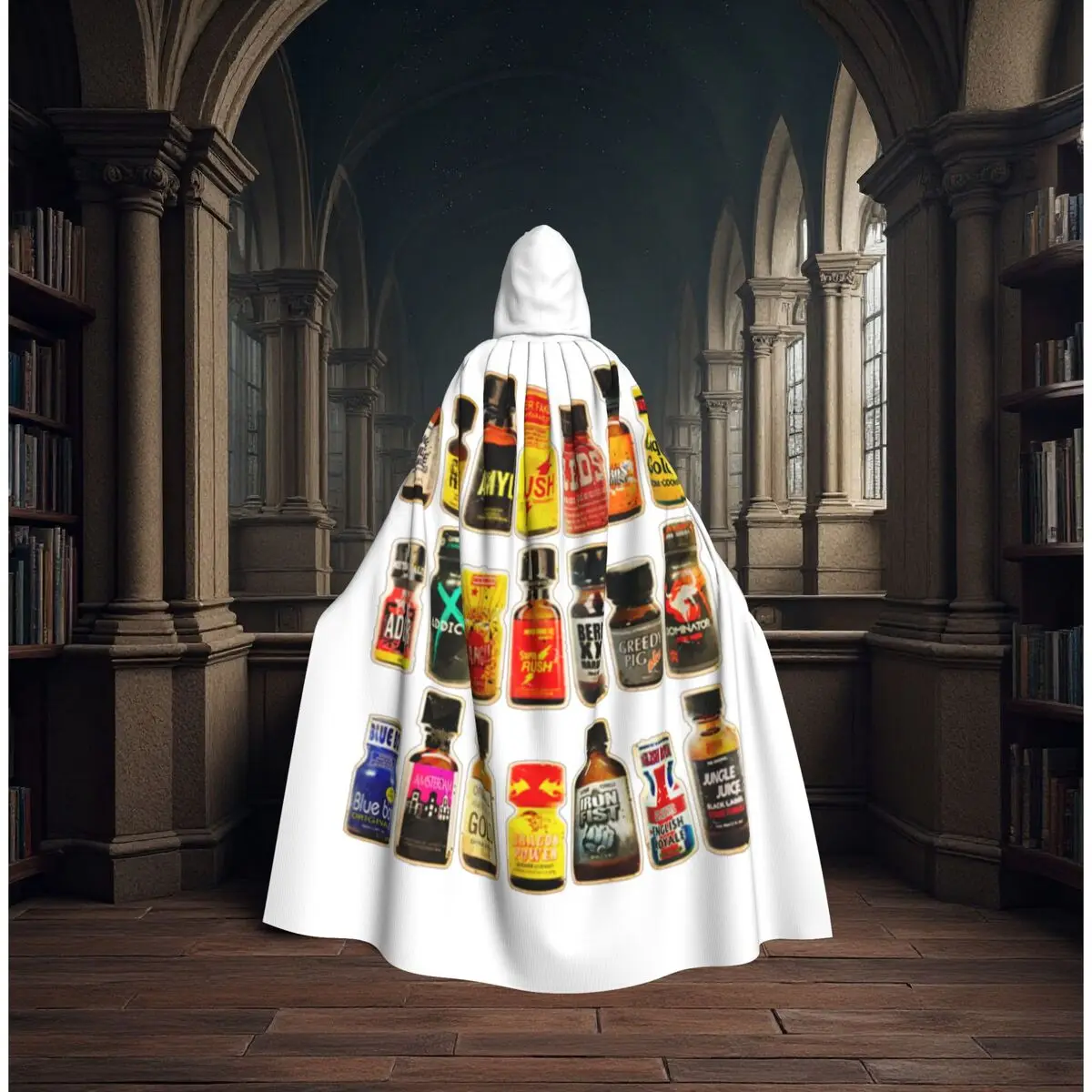 Poppers Bottles Gay Rush Jungle Juice Amyl Inhaler Long Hooded Cloak Witch Medieval Costume Cosplay Cape HalloweenParty view 2