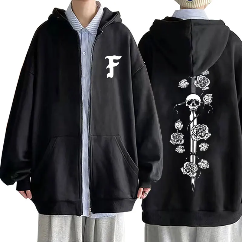 

Forward Observations Group Zipper Hoodie Sword Flowers Skeleton Zipper Sweatshirt Male Fashion Vintage Oversized Zip Up Jacket