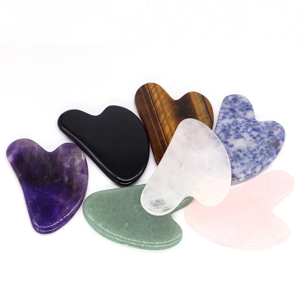 7 Colors Crystal Gua Sha Tool Scraper Massager Natural Stone Rose Quartz Amethyst For Body Facial Neck Back Health Eye SPA Gifts