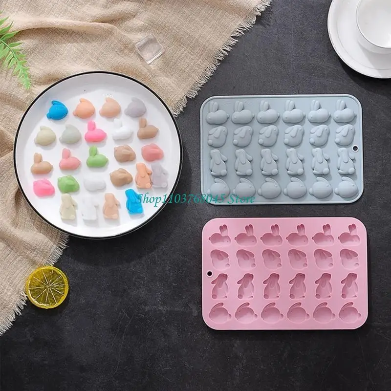 R53F 24 Cavity 3D Rabbit Fondant Mold Biscuits Mold DIY Cartoon Press Baking Mold