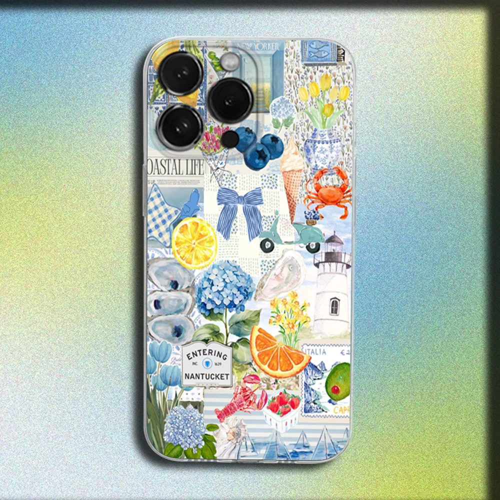 حافظة هاتف Ocean Wine Glass Lemon Ltaly Fuit لهاتف iPhone 16,15,14,13,12,11 Plus، Pro، Max، XR، XS، Plus، SE، غطاء ناعم شفاف صغير