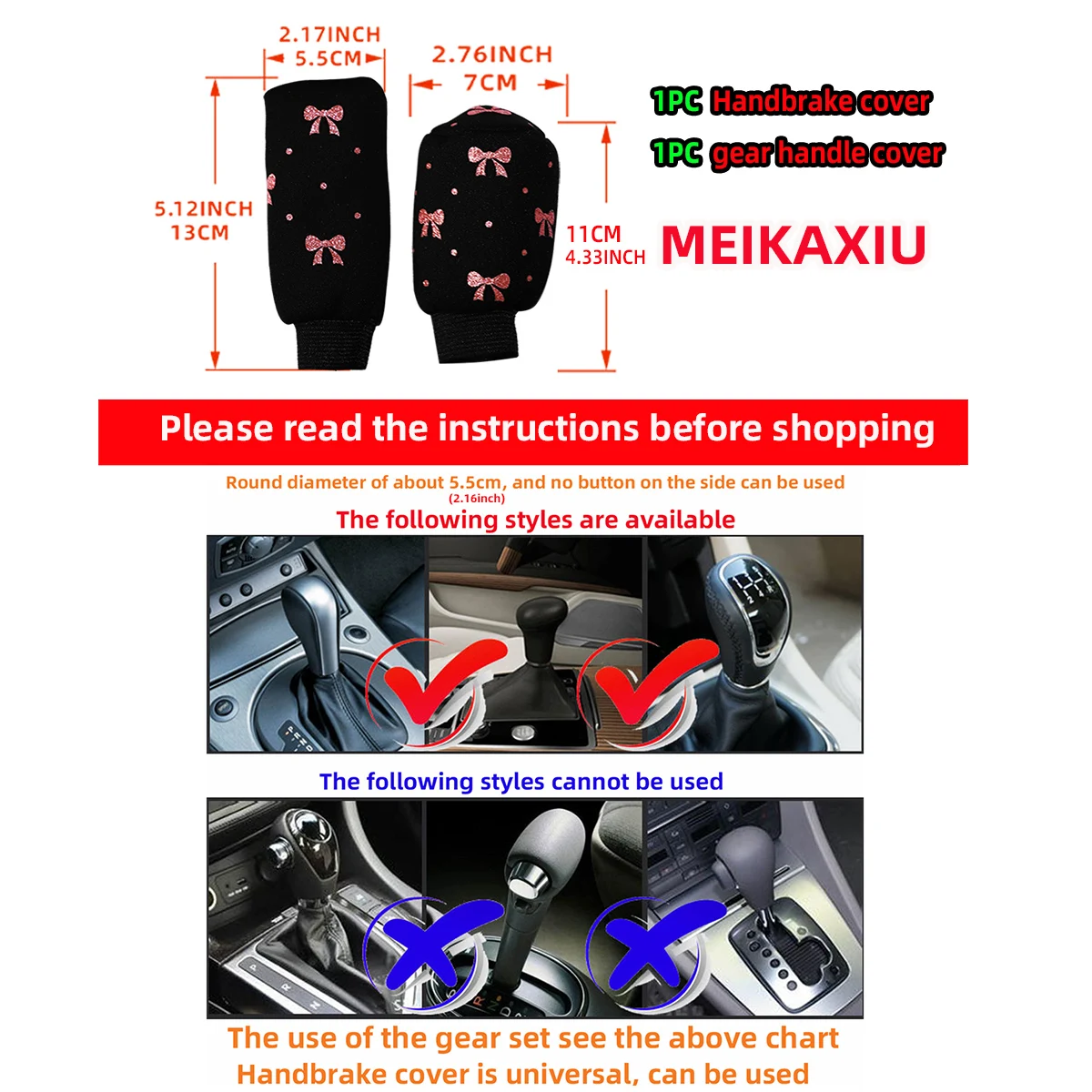 2-piece set with gold foil small bow flash Blingbling fabric automotive supplies handbrake set handle set manual shift car