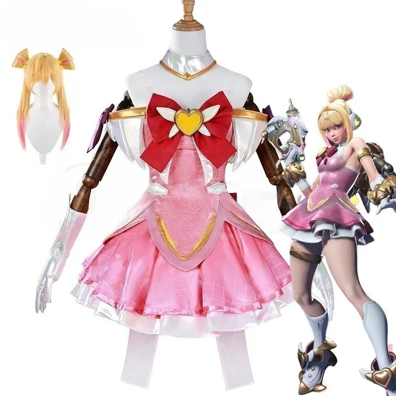 

Game OW Magical Girl Juno Cosplay Pink Lolita Dress Costume Wigs Women Disguise Fantasia Clothing Gloves Bow Tie Halloween Suits