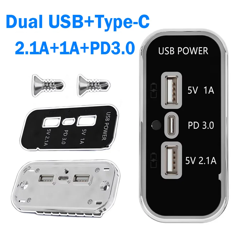 

PD3.0 Car Charger Socket Dual USB 3.1A Type-C Fast Charging Splitter Outlet Power Adapter For Motorcycle Truck ATV Boat RV