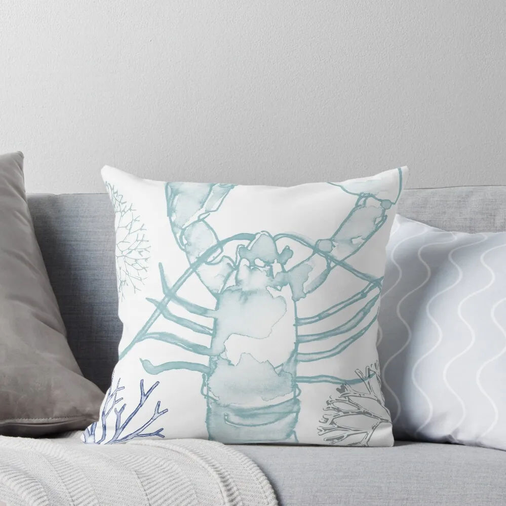 

Lobster and Coral, Watercolor in Pale Blues Throw Pillow Cushion Child Covers For Sofas pillow