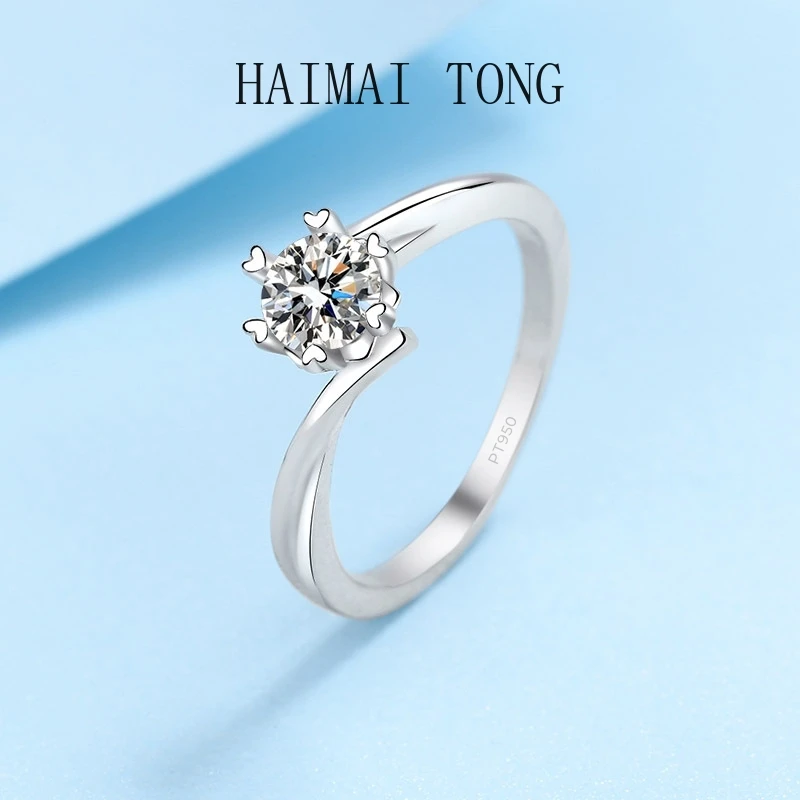Anillo de copo de nieve PT950, moissanita de platino VVS1 D, Color 0,3/0.5CT, Diamante brillante de seis puntas para amante, niña linda, boda, mujer