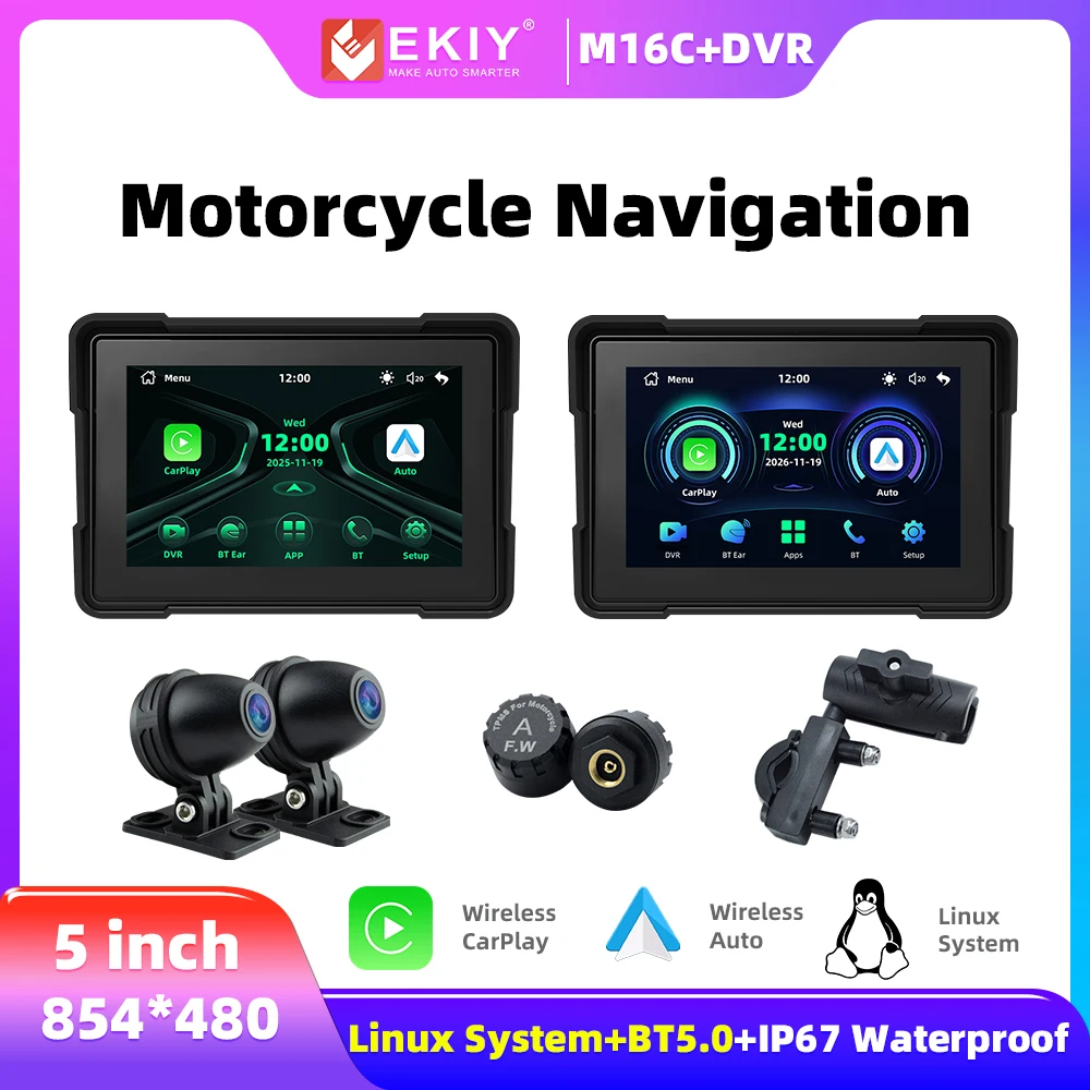 

EKIY 5 Inch Carplay Motorcycle Screen Motorcycle GPS Navigation Display Wireless CarPlay Android Auto Moto GPS Screen