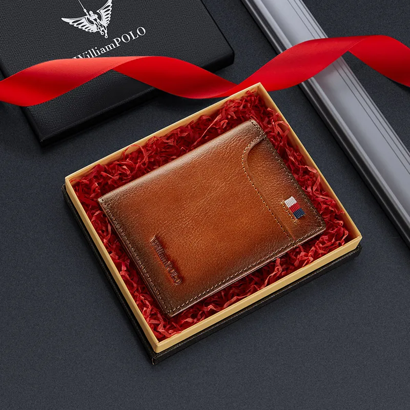 

WILLIAMPOLO New Men's Ultra-thin Compact High-quality Anti-Degaussing Card Holder ID Bag Genuine Leather Degaussing Mini Bag