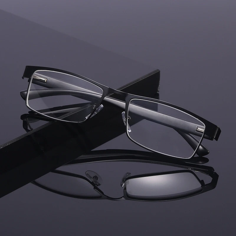 Classic Men's Reading Glasses Metal Frame Spring Hinge 145 ° Opening And Closing Blue Light Blocking Business Glasses