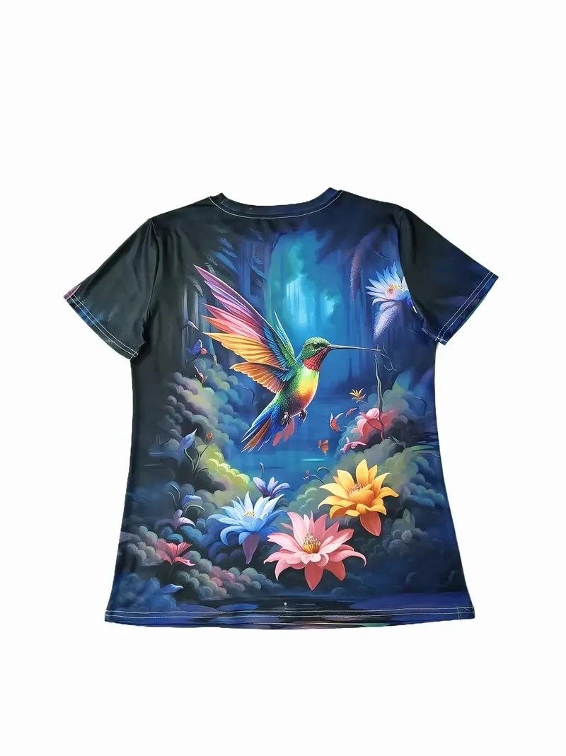 Women's PLUS Size 3D Animal Bird Print Short Sleeved T-shirt, Loose and Casual, Soft, Comfortable and Breathable, Outdoor Sports