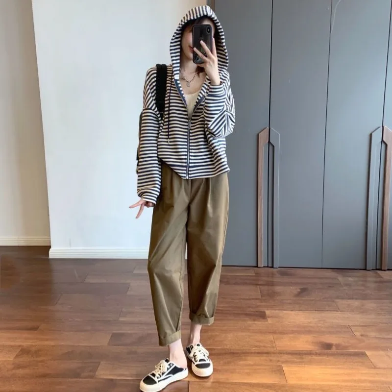 Women Autumn Simplicity Office Lady Appear Thin High Waist Solid Color Harem Women Clothes Korean Casual All-match Cropped pants