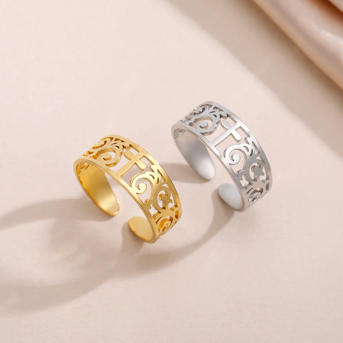 1pc Christian Cross Rings Stainless Steel Adjustable Prayer Jesus Finger Ring for Women Men Religion Amulet Jewelry Gifts