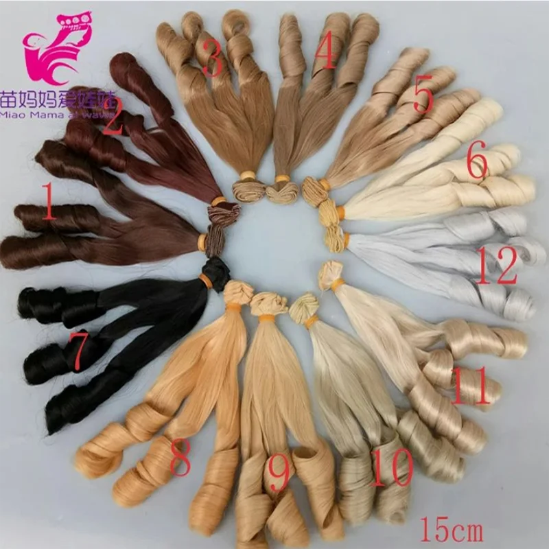 1 sztuka 15cm x 100cm brunetka blond kawa czarny brązowy naturalny kolor kręcone peruki dla lalek włosy dla 1/3 1/4 1/6 BJD SD diy