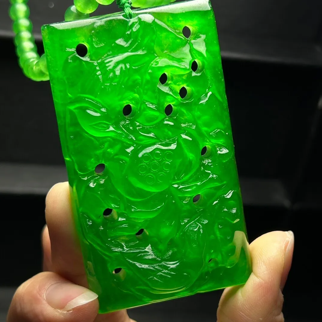 Certified Natural Green Jade Jadeite hollowed-out work Buddha Pendant&Necklaces