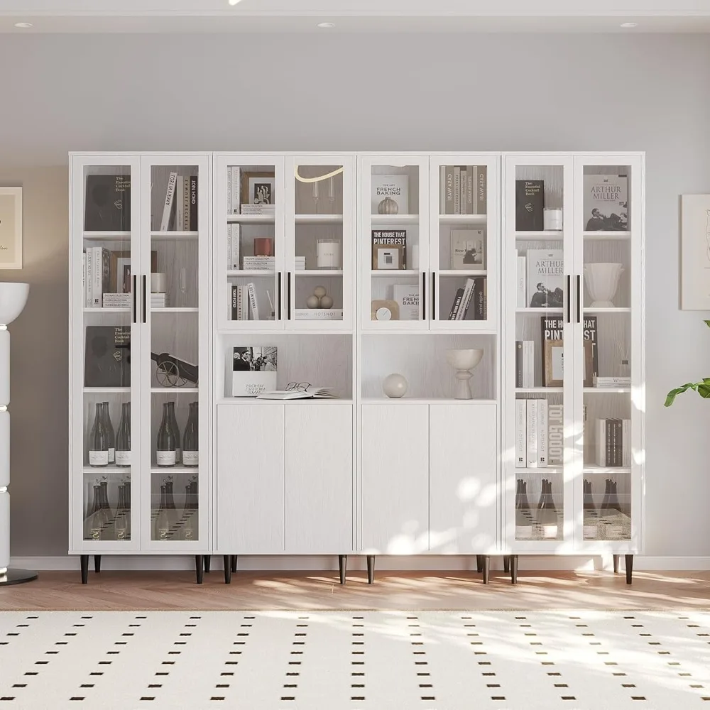

4 PCS Bookcase, 5-Tier Modern Bookshelf with 3 Large Drawers, Modern Large Storage Display Cabinet Set for Home Office, Living R