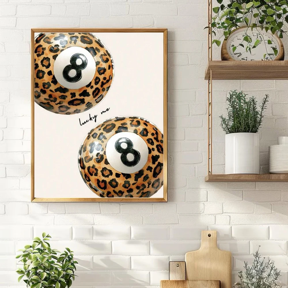 

Canvas Poster, Size 8 Billiards Print, Lucky Leopard Wall Decoration, Dopamine Decoration, for Living Room Bedroom Home Decor