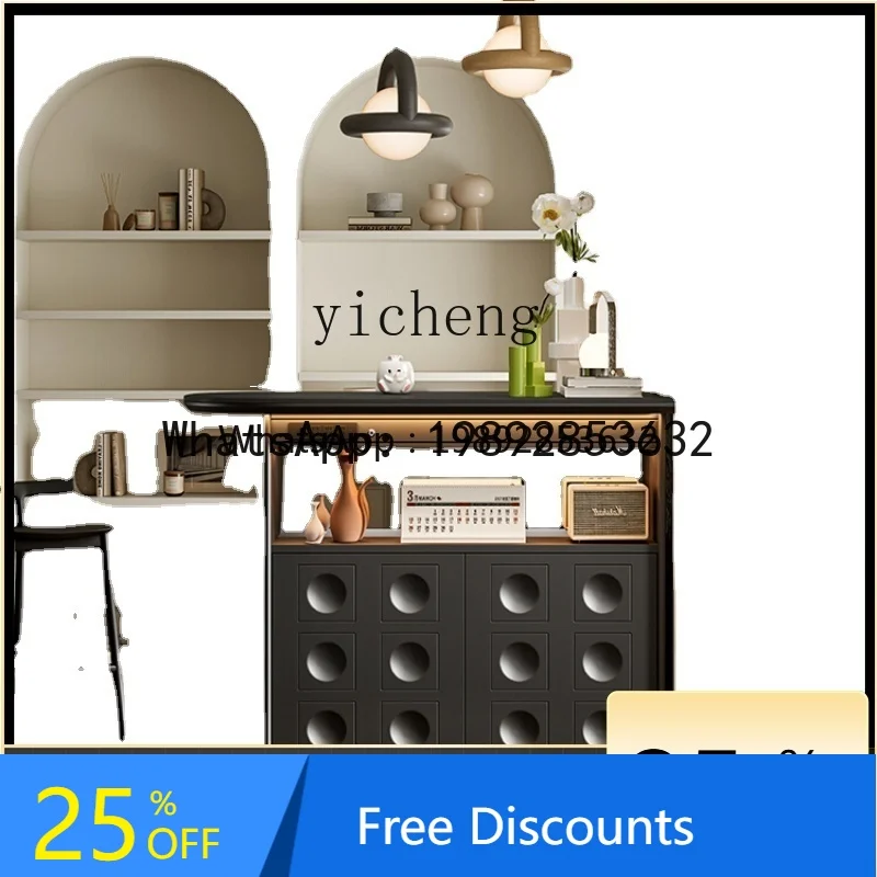 

LYY Household Solid Wood Stone Plate Partition Integrated Small Bar Family Living Room Bar Counter Bar Cabinet