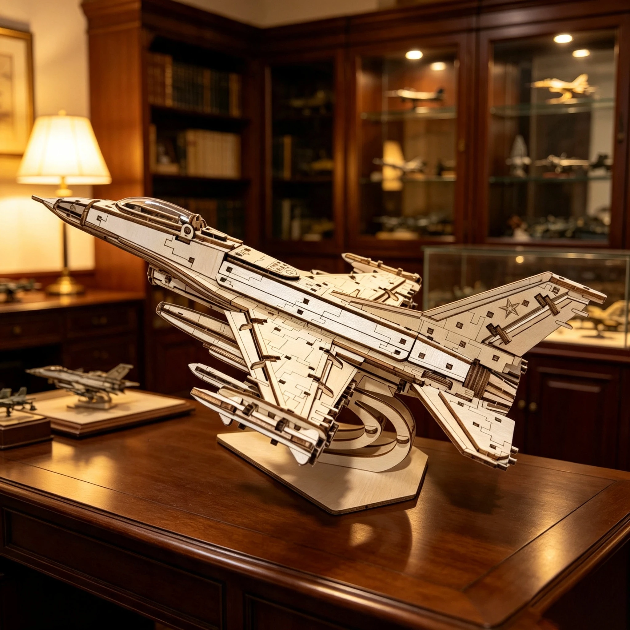 Military Combat Aircraft Wood Building Kit, Precision Engraved 3D Puzzle For Cabinet & Desk Display