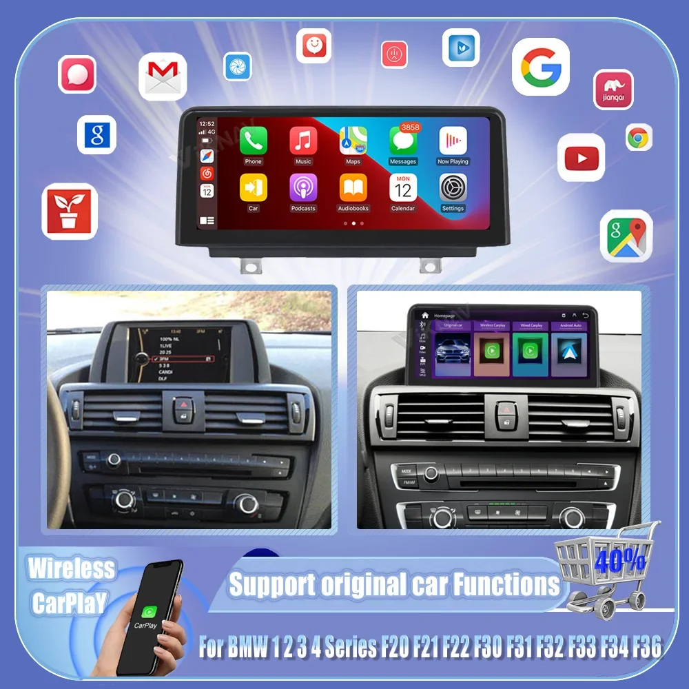 Linux Car Radio Wireless CarPlay For BMW 1 2 3 4 Series F20 F21 F22 F30 F31 F32 F33 F34 Multimedia Player IDrive Touch Screen