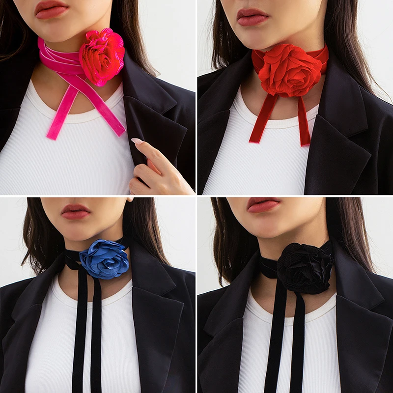 

1PCS Fashion Adjustable Rope Choker Rose Flower Clavicle Chain Necklace For Women Ladies