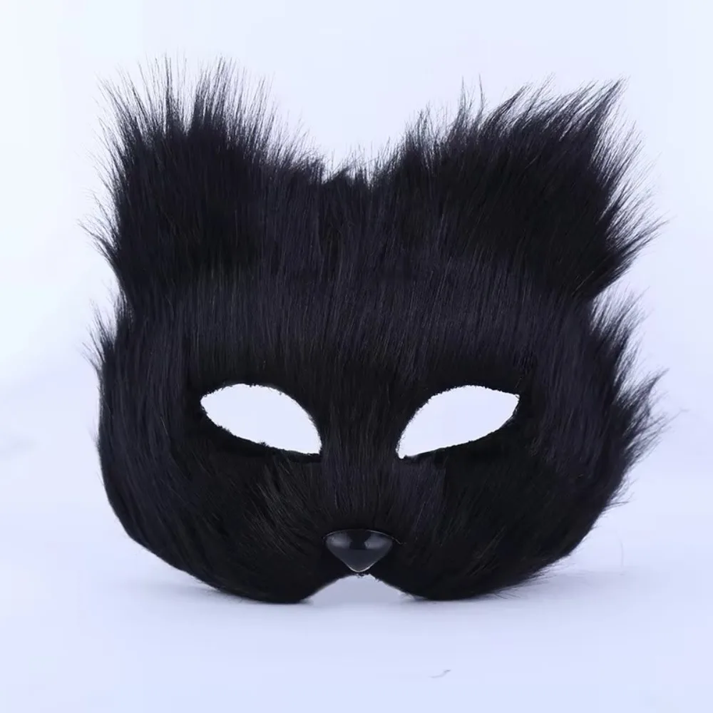 High Quality Half Face Therian Mask Tail and Gloves Set Faux Furs Unisex Cats Mask Cosplay Lace Gloves