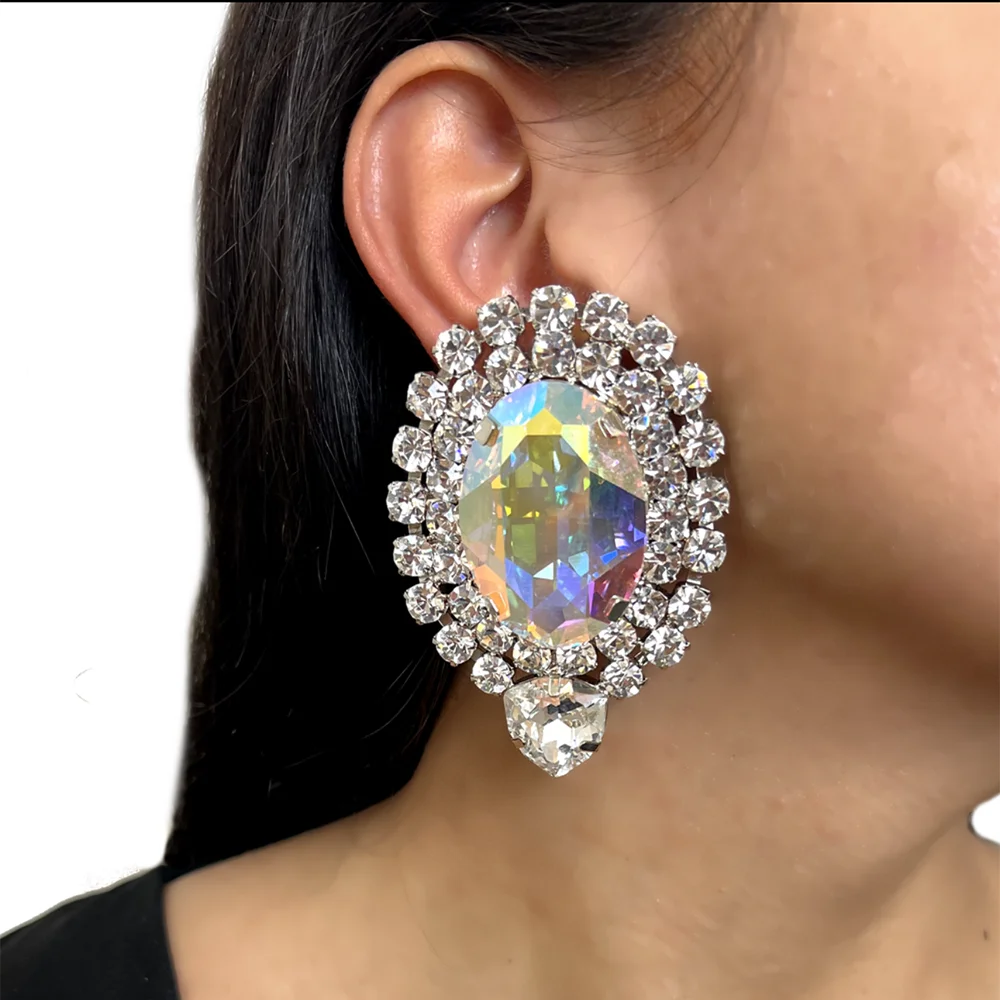 CUIER Glass Gemstones Big Size Women Choker Earring Stud Jewelry Set Wedding Stage Necklace Accessories